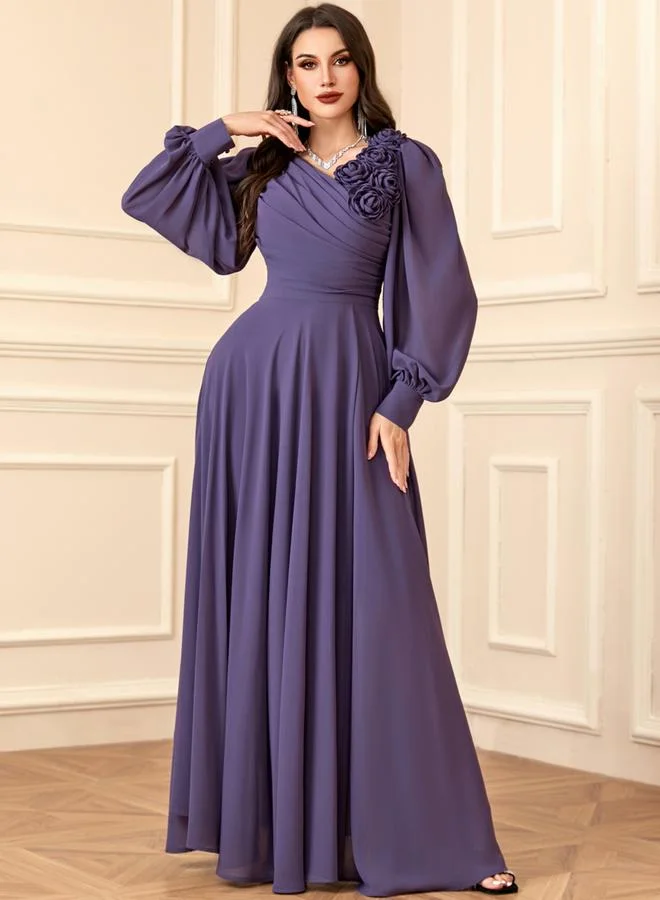 Take Two  Women Pleated Flower Detail Balloon Sleeve Maxi Dress for Women | Best Price UAE